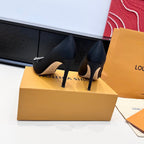 LV 26s Pointed-Toe High Heels 95 Black Premium Satin 622452