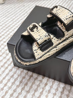 CC 26s Sandals Black Beige Leather Raffia 632396