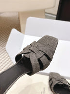 YSL 26ss High-Heeled Slippers 75 Dark Gray Canvas Calfskin 654748