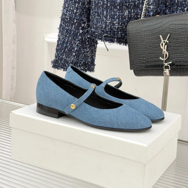 CL 26 Mary-Jane Ballet Flats Blue Fabric Leather 755871