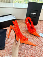 YSL 26ss Slingback Orange Silk Leather 648837