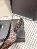 YSL 26ss Slingback 50 Leopard Print Satin Leather 654680