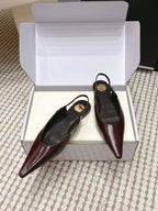 YSL 26ss Flat Slingback Burgundy Glossy Leather 654710