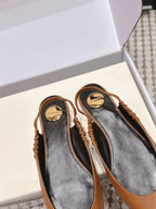 YSL 26ss Flat Slingback Camel Brown Sheepskin 654712