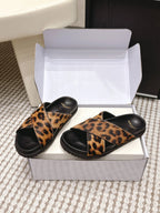 YSL 26ss Platform Slippers Black Leopard Print Leather 663218