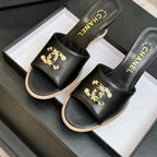 CC 2026 Wedge Sandals 65 Black Lambskin Gold Black Logo 667764