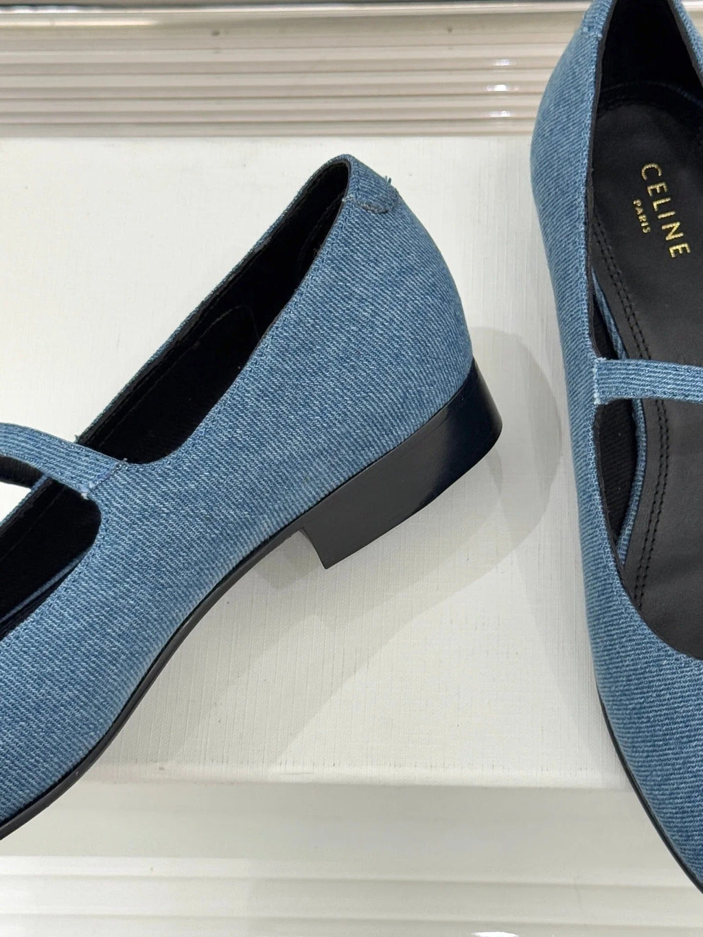 CL 26 Mary-Jane Ballet Flats Blue Fabric Leather 755871