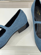 CL 26 Mary-Jane Ballet Flats Blue Fabric Leather 755871