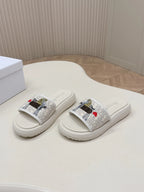 CD 26s Slippers White Canvas Lambskin 643806