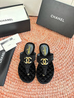CC 26s Thong Sandals Black Suede Leather 648262