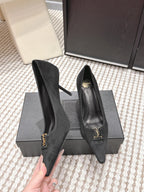 YSL 26ss High Heel Pumps 75 Black Suede 654701
