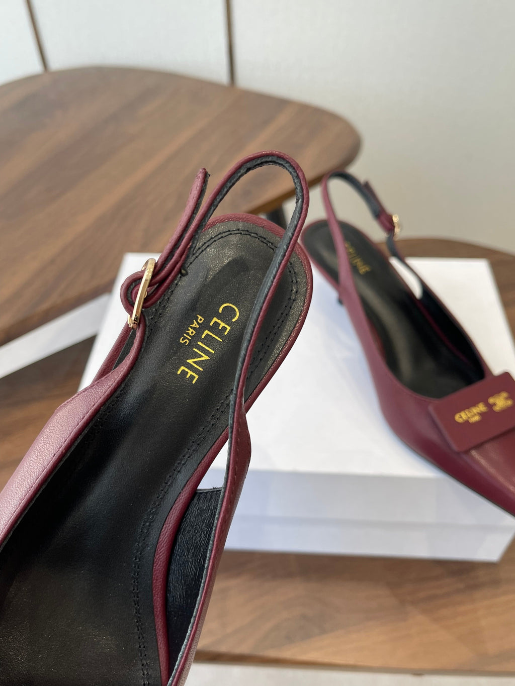 Celine 26 Pointed-Toe Slingback Burgundy Sheepskin 624683