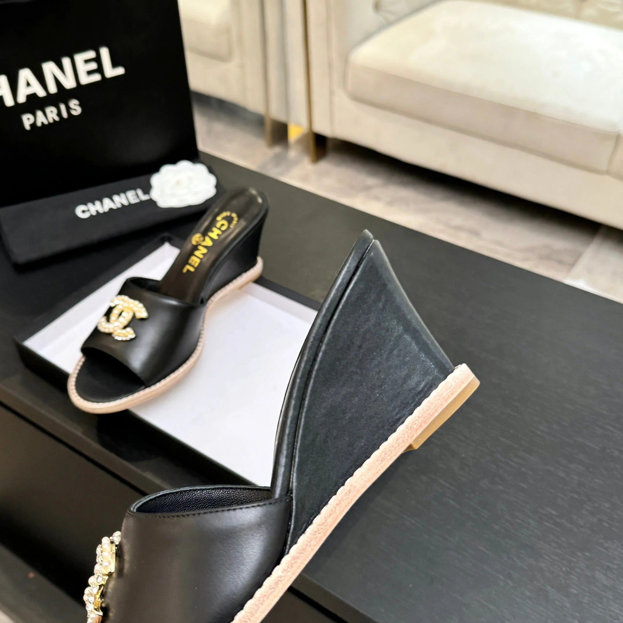 CC 2026 Wedge Sandals 65 Black Lambskin 667766