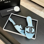 Chanel 2026 Flat Sandal Light Blue Black Cowhide