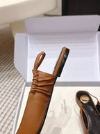 YSL 26ss Flat Slingback Camel Brown Sheepskin 654712