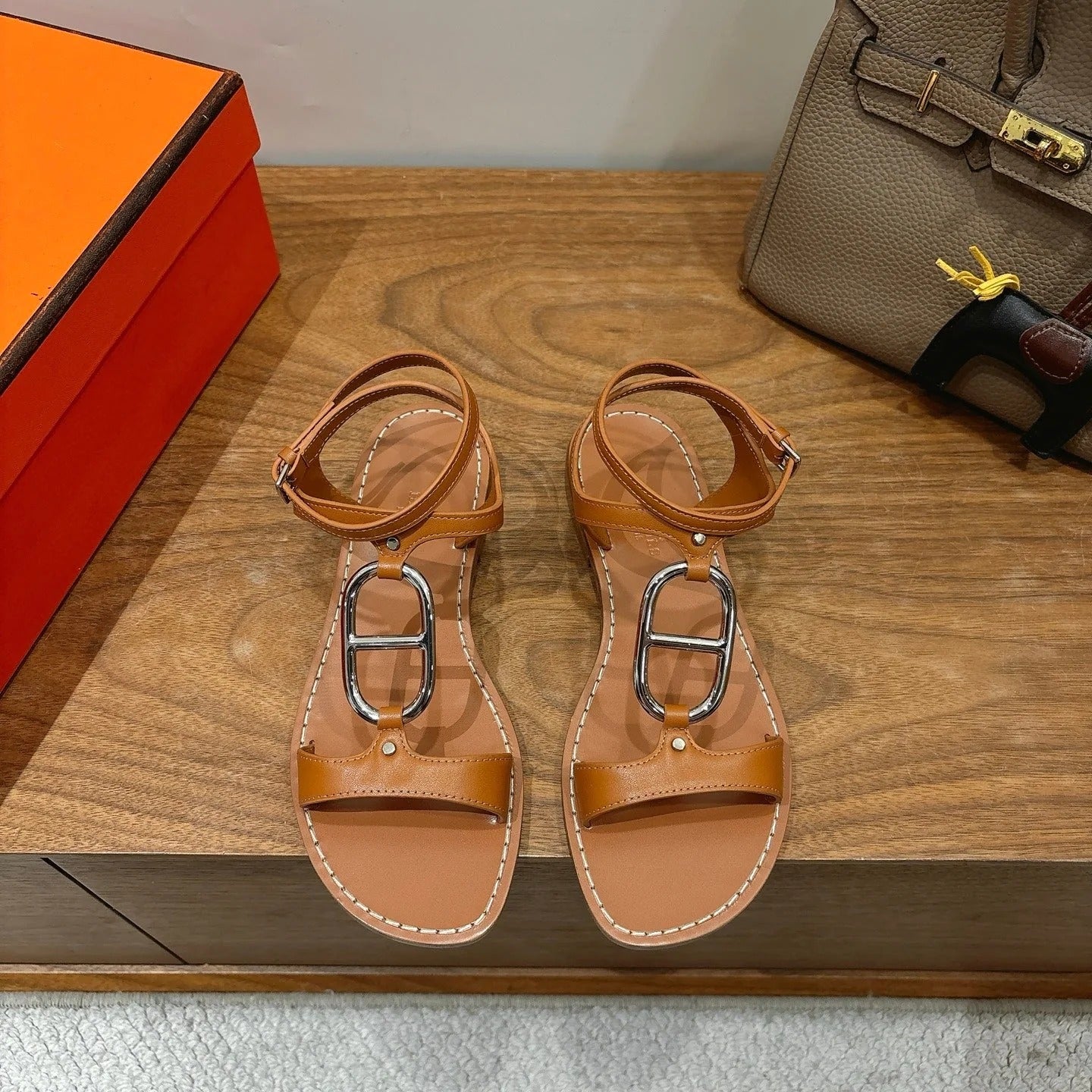 HM 26ss Sandals Camel Brown   Leather 638534