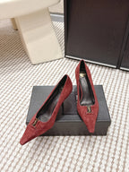 YSL 26ss High Heel Pumps 75 Burgundy Suede 654699