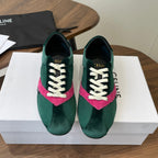 Celine 26 Flat Sneaker Dark Green Pink Canvas Suede 624715
