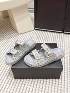 CC 26s Sandals Gray Beige Leather Raffia 632394