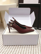 YSL 26ss Slingback 75 Burgundy Sheepskin 654720