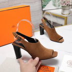 HM 26ss Peep-Toe Sandals 80 Brown Suede 601242