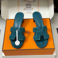 HM 25S ORAN HIGH?HEEL SANDAL IN DARK BLUE SUEDE AND LAMBSKIN