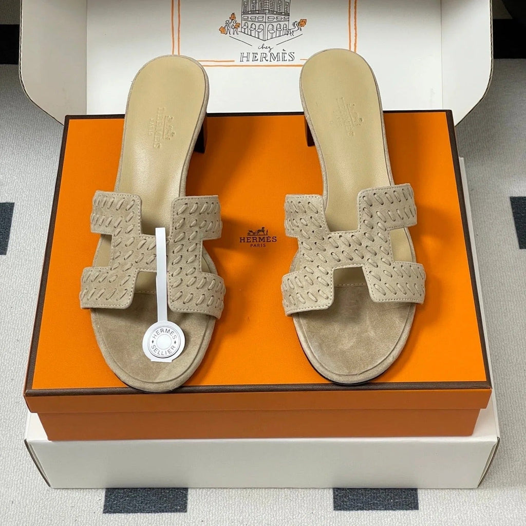 HM 25S ORAN HIGH?HEEL SANDAL IN BEIGE SUEDE AND LAMBSKIN