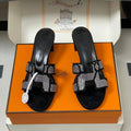 HM 25S ORAN HIGH?HEEL SANDAL 50 MM IN BLACK LAMBSKIN WITH WHITE STONE DETAILS
