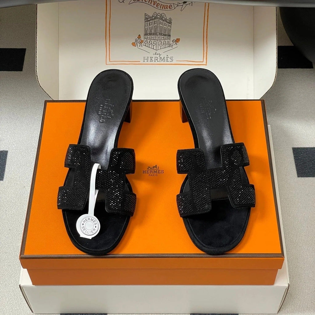 HM 25S ORAN HIGH?HEEL SANDAL 50 MM IN BLACK LAMBSKIN WITH STONE DETAILS