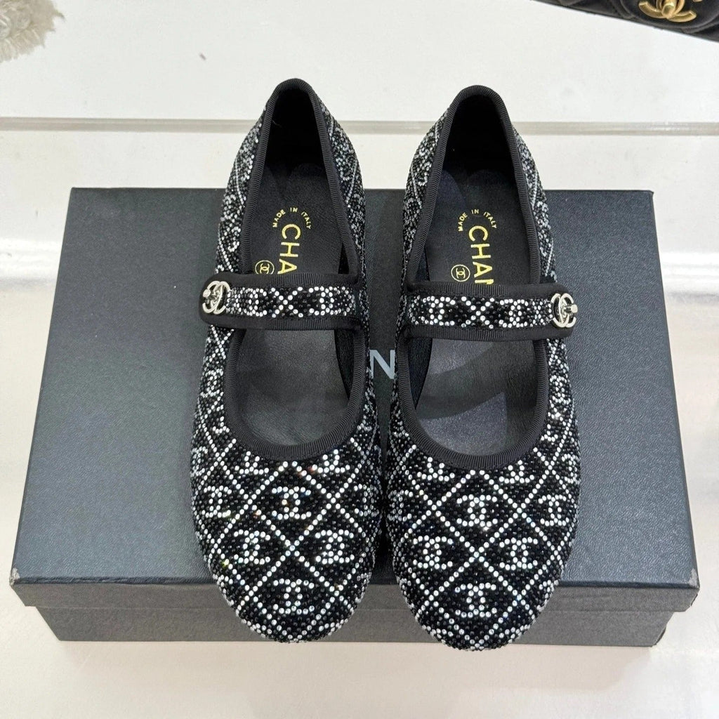 CC Flat Mary Jane 25ss In Black Embellished With Rhinestones