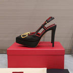 VALENTINO GARAVANI VLOGO PLATFORM SLING BACK 120 BLACK RED COWHIDE 392142