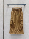 Miu Miu 2026 Long Skirt Khaki and Navy Blue Cotton Nylon