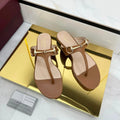 THONG SANDALS IN BROWN LAMBSKIN WITH GOLD HARDWARE