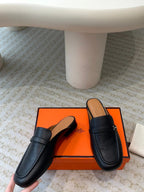 IENA MULE BLACK AND TAWNY CALFSKIN