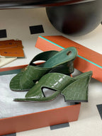 HIGH HEELS 80 MM IN MOSS GREEN CALFSKIN SNAKE EMBOSSING