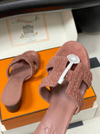 HM 25S ORAN HIGH?HEEL SANDAL IN PEACHY PINK SUEDE AND LAMBSKIN