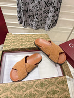 GG SLIDES IN BURNT ORANGE SUEDE WITH EMBOSSED LOGO STYLE 11