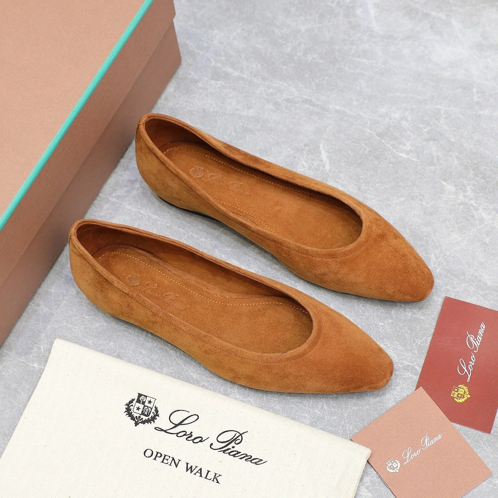 Classic Ballet Shoes In Bronze Brown Suede