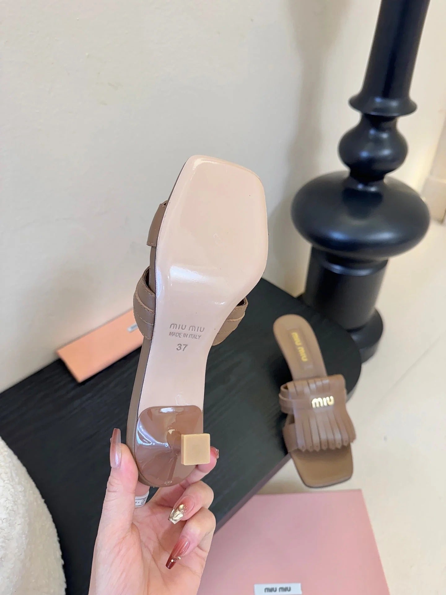 MIU 26ss High Heel Sandals 50 Brown Sheepskin 627356