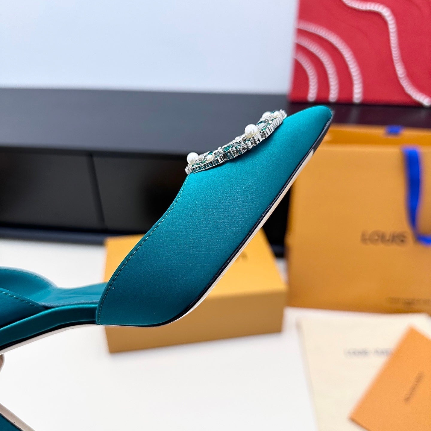 LV 26s Slingback 75 Teal Blue Premium Satin 622440