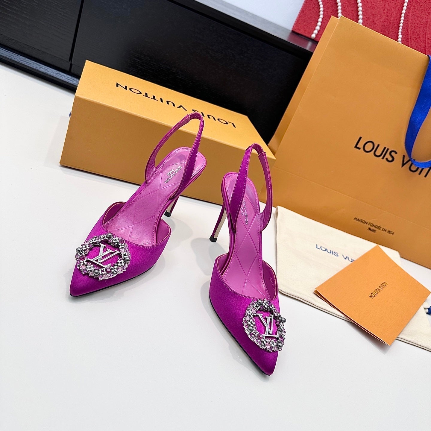 LV 26s Slingback 95 Fuchsia Pink Premium Satin 622450