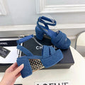 CC 26s HighHeeled Platform Sandals 85 Dark Blue Denim 631871
