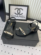 CC 26s Sandals 35 Black Sheepskin Pearls 650100