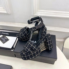 CC 26s HighHeeled Platform Sandals 85 Black Tweed 631863
