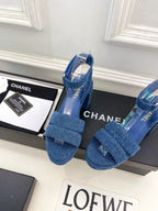 CC 26s HighHeeled Platform Sandals 85 Dark Blue Denim 631871