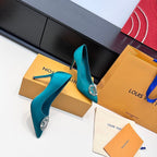 LV 26s Pointed-Toe High Heels 95 Teal Blue Premium Satin 622439