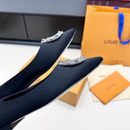 LV 26s Pointed-Toe Ballet Flat Black Premium Satin 622454