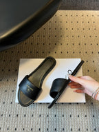 Celine 26 Flat Mule Slippers Black Sheepskin 621528