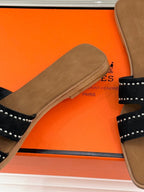 HM 26ss Flat Slippers Brown Black Suede 642827