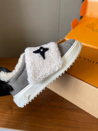 LV 26s Platform Sneakers Gray White Suede Wool 621159